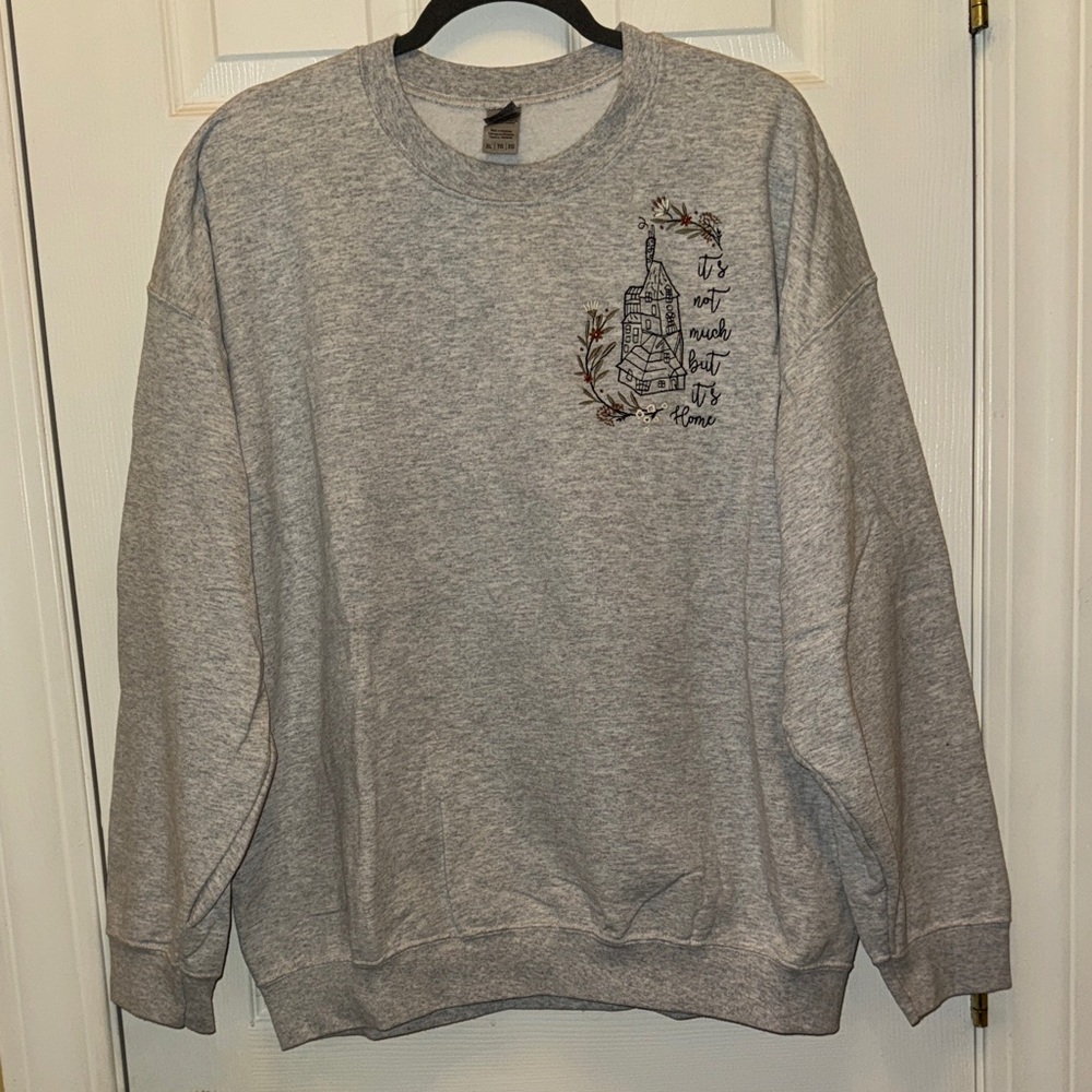 Harry Potter The Burrow Embroidered Gray Crewneck Sweatshirt